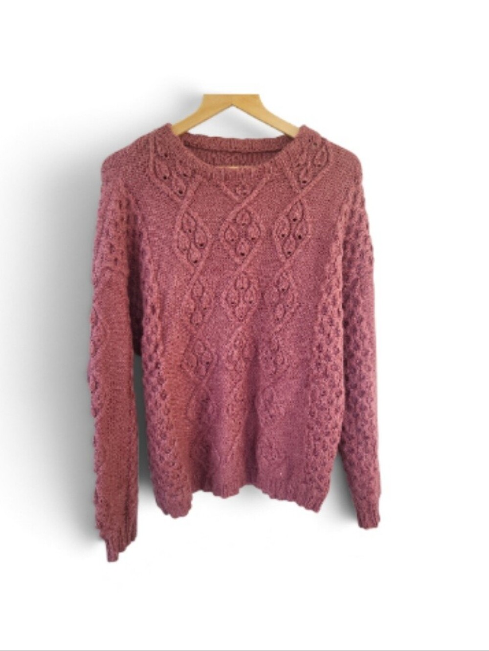 Vintage Hand Knit Dusty Pink Pullover Crew Neck Sweater XL